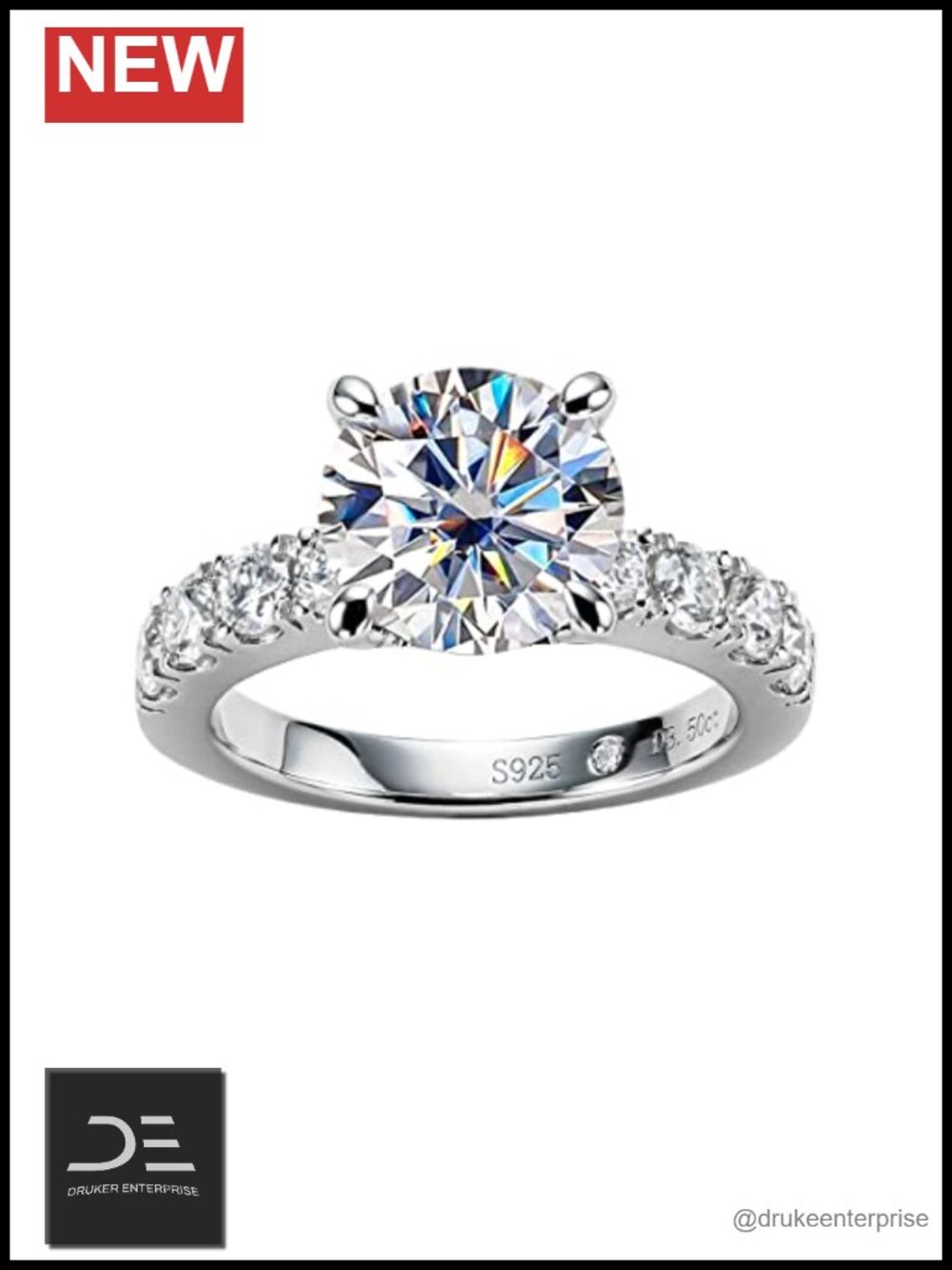 Moissanite Engagement Ring 4.3cttw D Color 925 Sterling Silver Promise Ring for